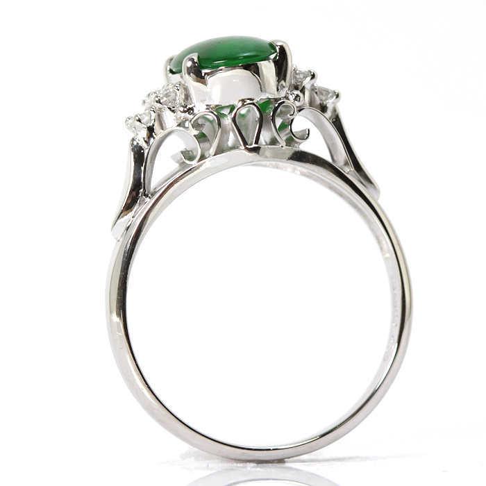 Pt900 三越 天然 翡翠 ヒスイ リング 10号 ダイヤモンド 0.09ct