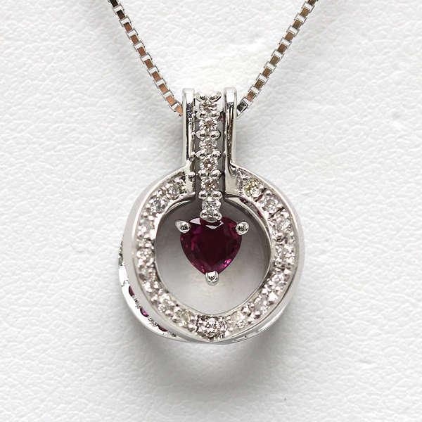 K18WG 天然ルビー＆ダイヤモンドネックレス 約44cm 0.32ct/0.12ct 0.18  