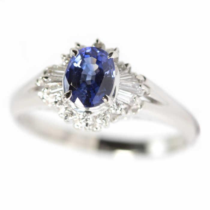 Pt900 サファイア リング 0.82/0.25ct ダイヤモンド 13.5号 プラチナ 