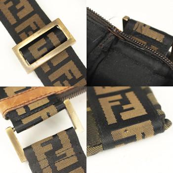 フェンディ ズッカ柄 ショルダーバッグ サコッシュ スクエア レザー 訳有 Fendi ズッカ柄 サコッシュ ブラウン ショルダーバッグ