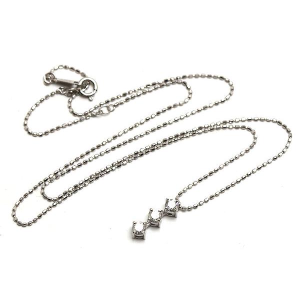 K18WG ダイヤトリロジーネックレス 約39cm ダイヤモンド 0.25ct