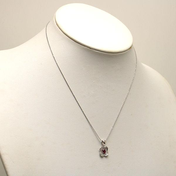 K18WG フラワーモチーフルビーネックレス 約40cm 0.23ct