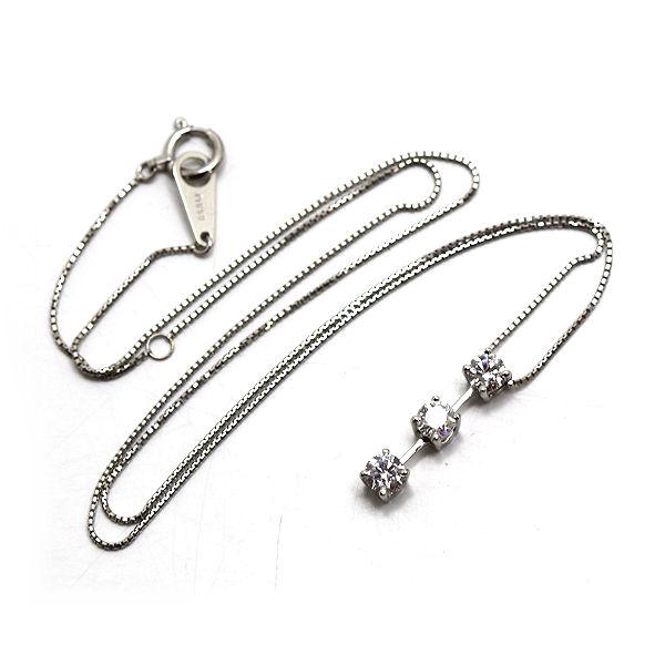 Pt850/Pt900 ダイヤモンドトリロジーネックレス 約40cm 0.56ct 約3g