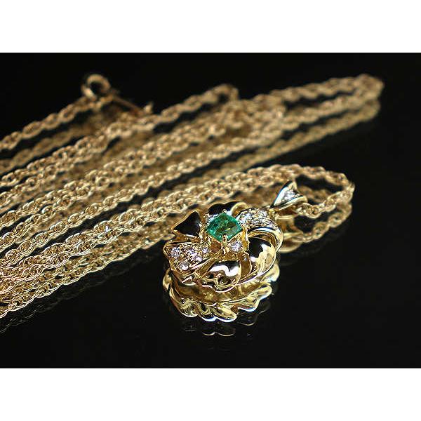 K18 エメラルドネックレス 約50cm 0.30ct ダイヤモンド 0.18ct 約9.1g 