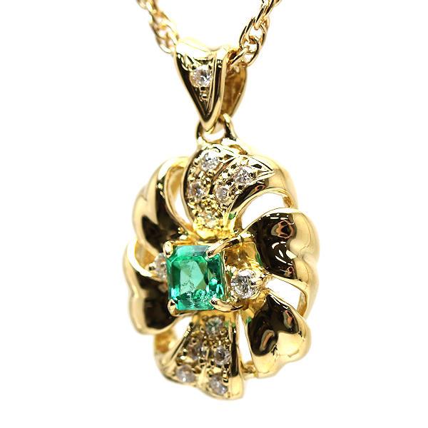 K18 エメラルドネックレス 約50cm 0.30ct ダイヤモンド 0.18ct 約9.1g 