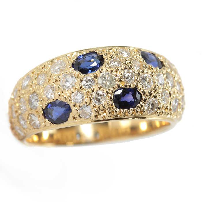 ダイヤモンド×サファイア フラワー パヴェ リング K18YG 5.2g