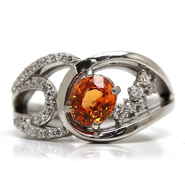 Pt900 スペサルティンガーネットリング 11.5号 1.15ct ダイヤモンド 