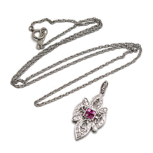 Pt850/Pt900 ルビーネックレス 約41cm 0.35ct ダイヤモンド 0.18ct 約 