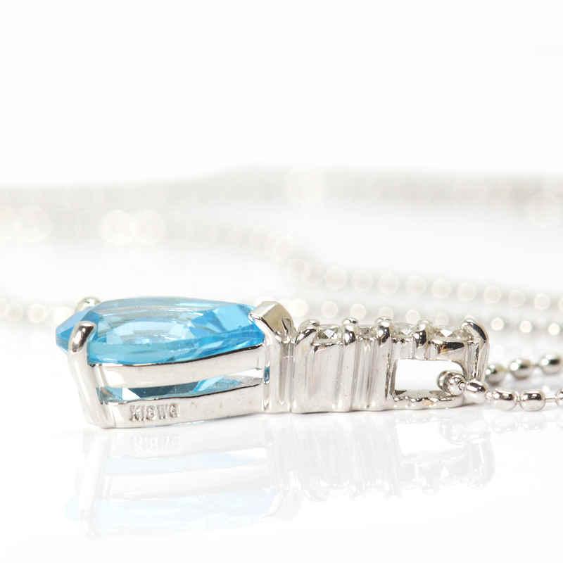 ブルートパーズ ネックレス K18WG ダイヤモンド 0.06ct 18金 ホワイト 