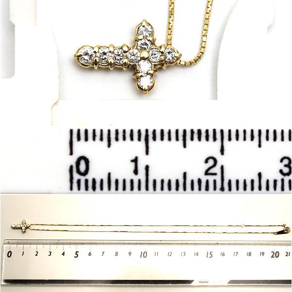 K18 十字架モチーフネックレス 約40cm ダイヤモンド 0.30ct 18金