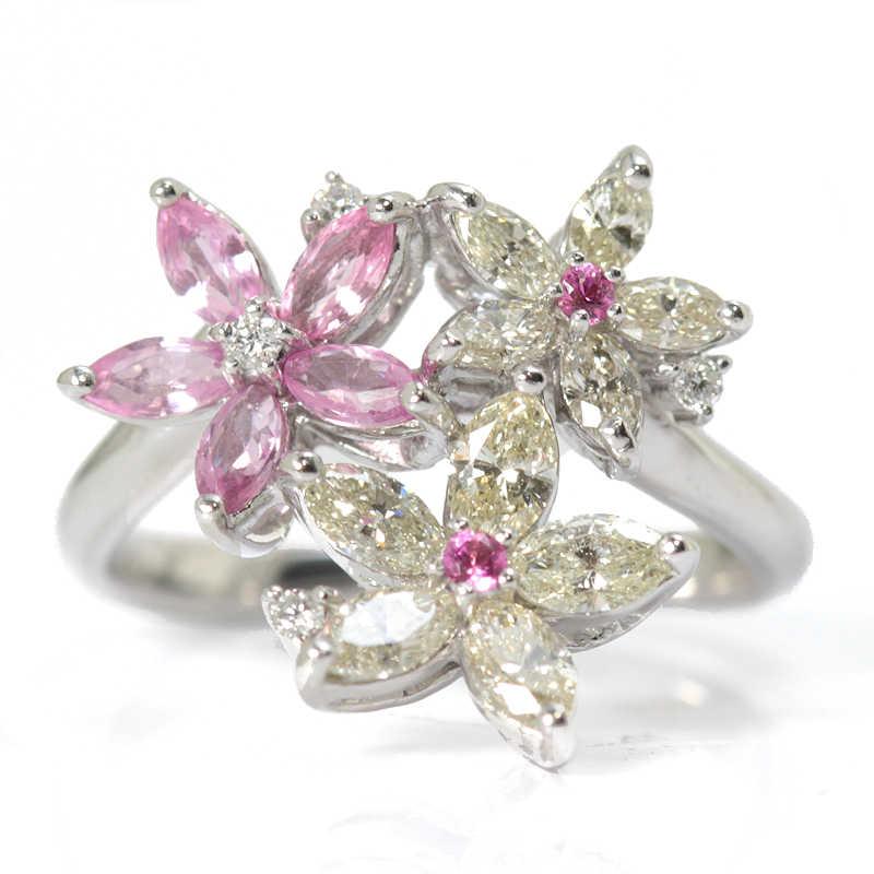 ピンクサファイア ダイヤモンド リング 0.60/0.85ct 10.5号 お花 K18WG  