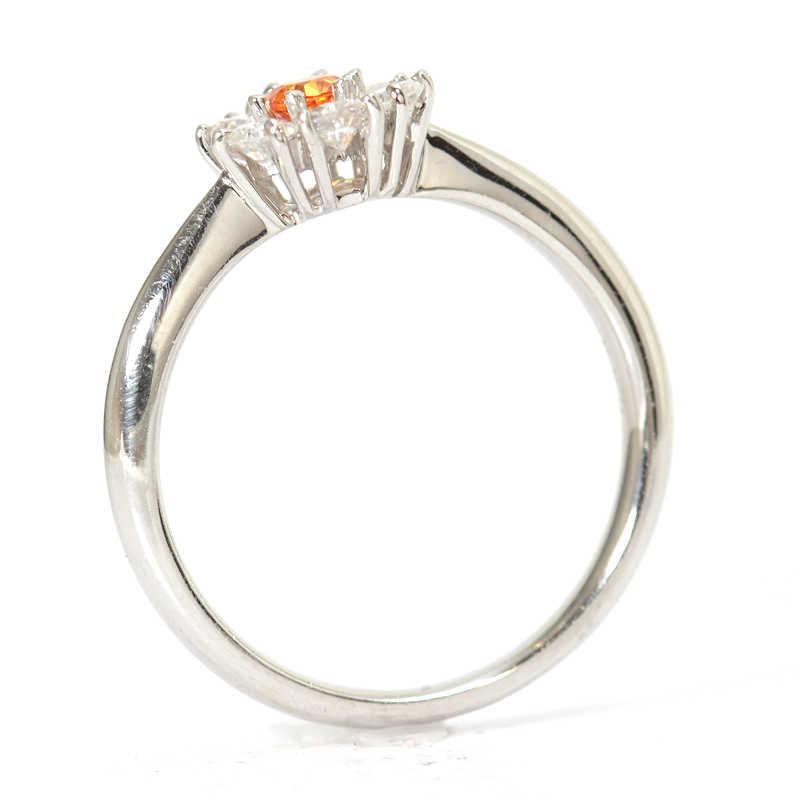 Pt900 ガーネット リング 12号 オレンジ 花 ダイヤモンド 0.35ct 