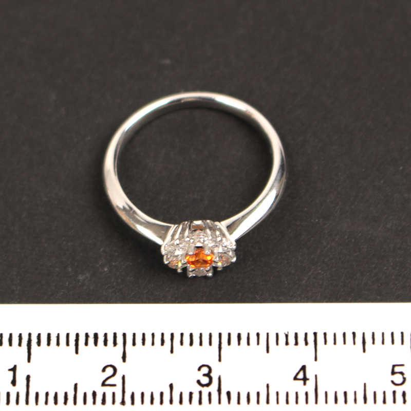 Pt900 ガーネット リング 12号 オレンジ 花 ダイヤモンド 0.35ct  