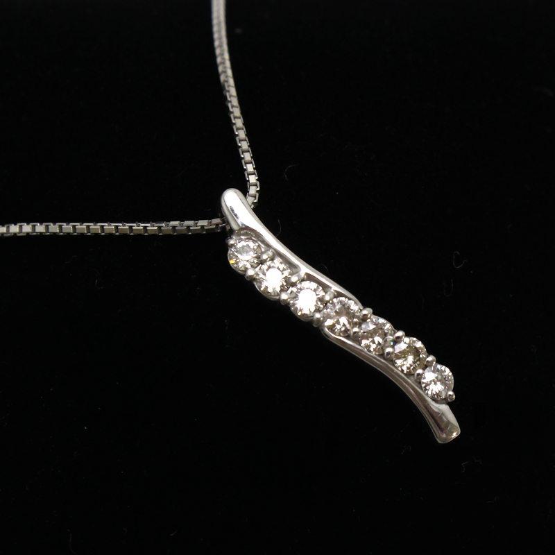 ダイヤモンド ネックレス 0.21ct 7粒 K18WG ホワイトゴールド 全長約 