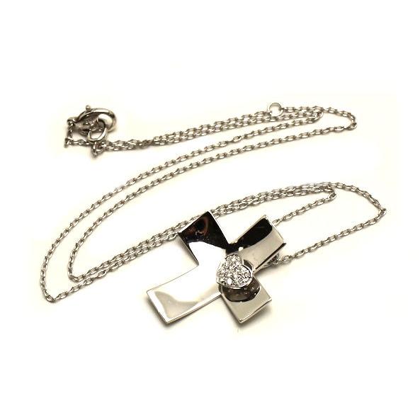 Ponte Vecchio ポンテヴェキオ 十字架ハートネックレス 約40cm K18WG  