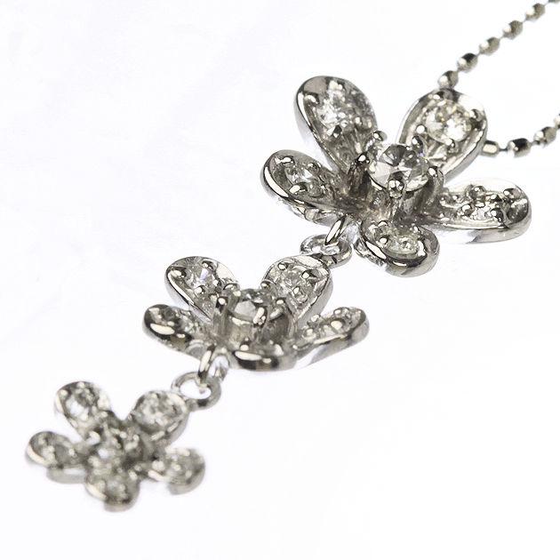 フラワー 花3連 ダイヤモンドネックレス 0.28ct ホワイトゴールド 