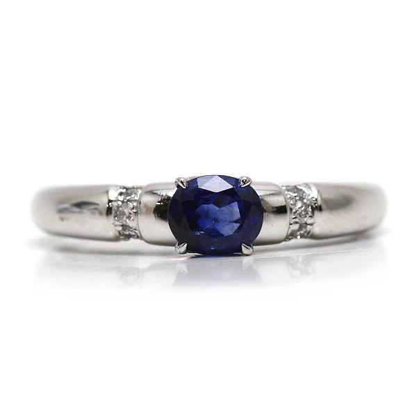K18WG サファイアリング 17号 0.91ct ダイヤモンド 0.12ct 約5.9g 18金 