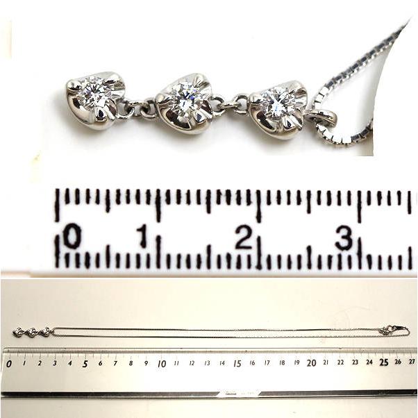 K18WG 3連ダイヤモンドハートネックレス 約50cm 0.48ct 18金 ホワイト 