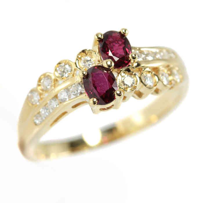 K18 ルビー リング ダイヤモンド 12号 0.61/0.24ct 18金 イエロー