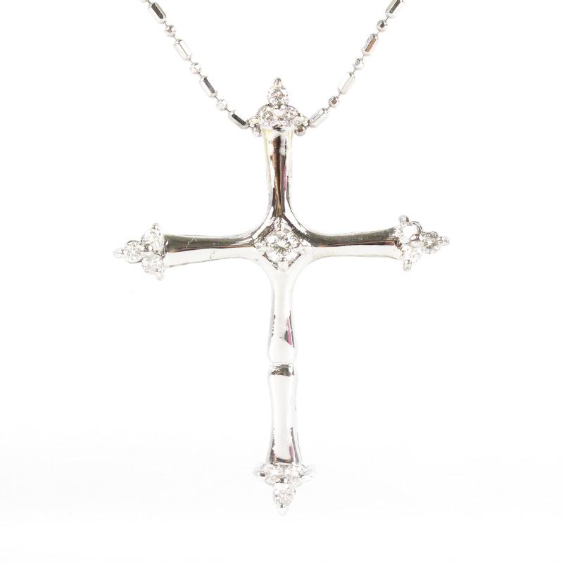 クロス ネックレス 十字架 ダイヤモンド 0.3ct K18WG 18金 ホワイト 
