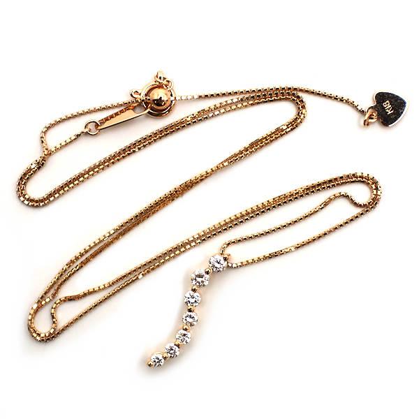 K18PG S字 ネックレス 約44cm ダイヤモンド 0.28ct 18金 ピンク