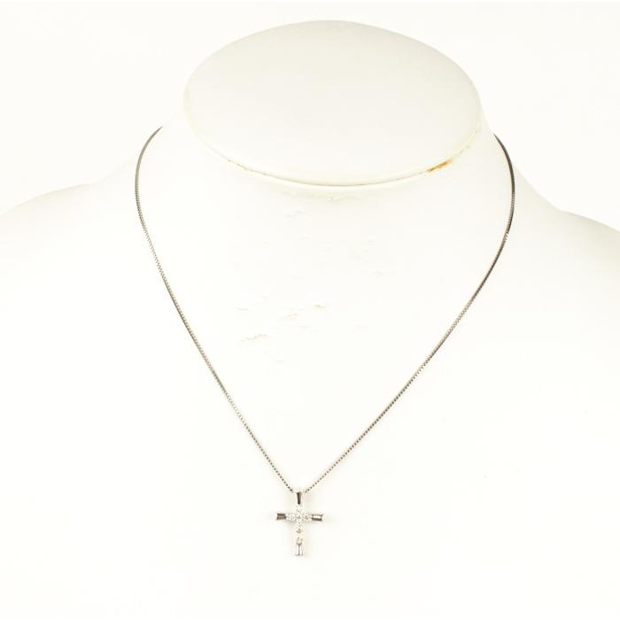 ダイヤモンド 0.2ct クロス ネックレス K18WG 18金 ホワイトゴールド 