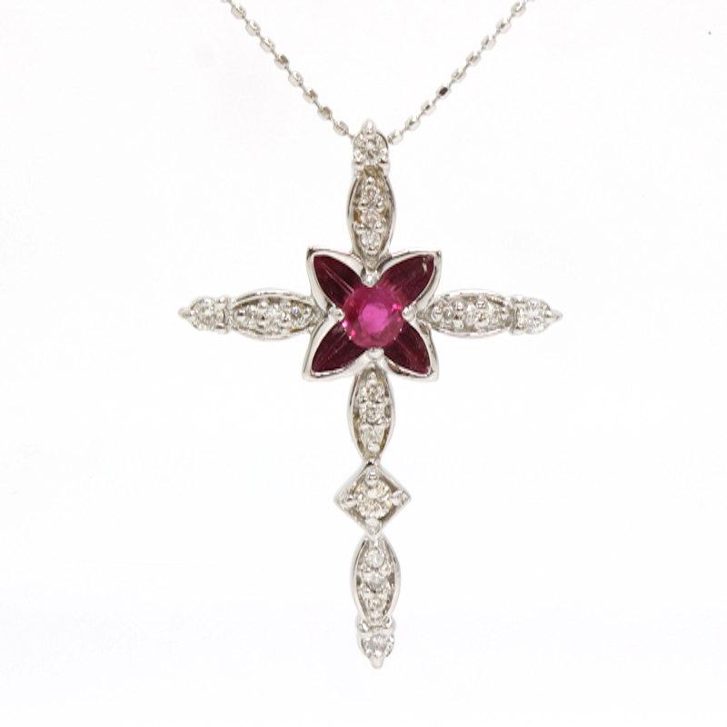 クロスネックレス ルビー 0.15ct ダイヤモンド 0.20ct 十字架