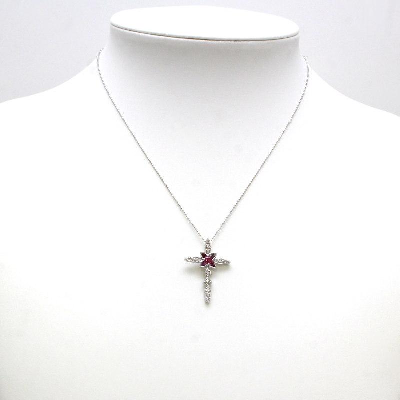 クロスネックレス ルビー 0.15ct ダイヤモンド 0.20ct 十字架 K18WG 18 