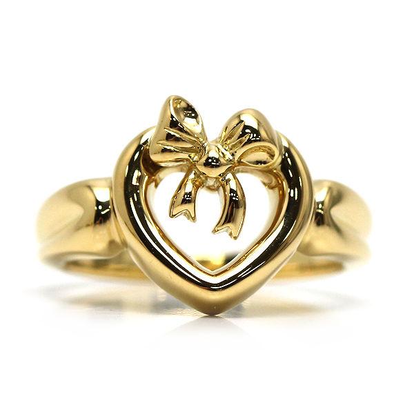 【美品】TIFFANY＆Co. ハート リボン コンビ イエローゴールド リング TIFFANY&Co.（ティファニー） ハートリボンリング 6.5号 K18 18金