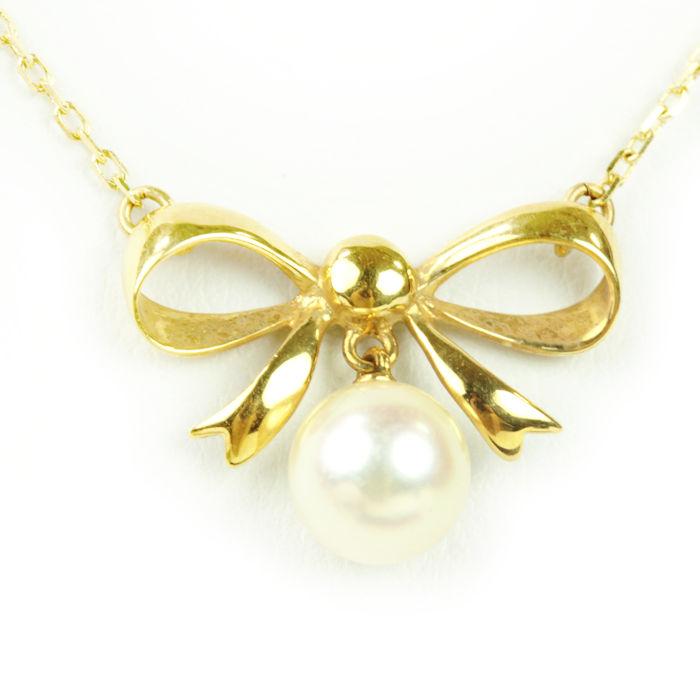 MIKIMOTO ミキモト リボン 一粒 パール ネックレス K18 18金 MIKIMOTO ミキモト リボン 一粒 パール ネックレス K18 18金