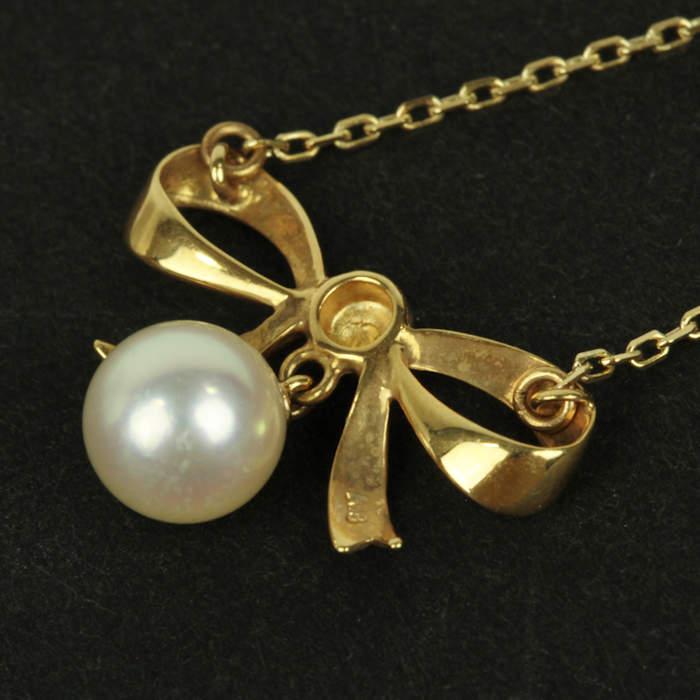 MIKIMOTO ミキモト リボン 一粒 パール ネックレス K18 18金 MIKIMOTO ミキモト リボン 一粒 パール ネックレス K18 18金