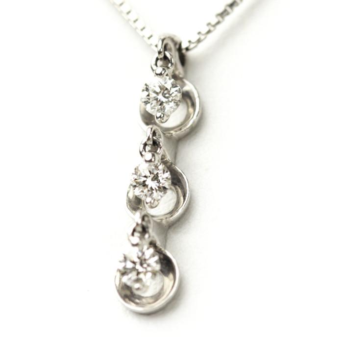 トリロジー ダイヤモンド 0.3ct ネックレス K18WG 18金 ホワイト