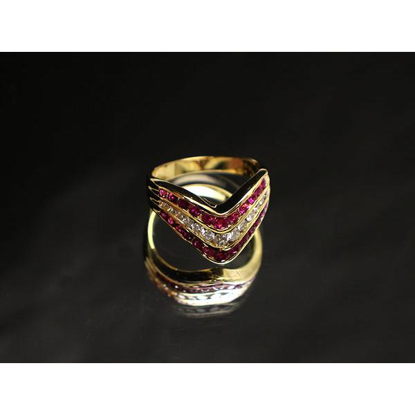 K18 V字リング 11.5号 ルビー 0.81ct ダイヤモンド 0.30ct 約4.7g 18金 