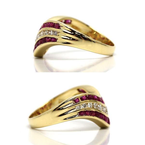 K18 V字リング 11.5号 ルビー 0.81ct ダイヤモンド 0.30ct 約4.7g 18金 