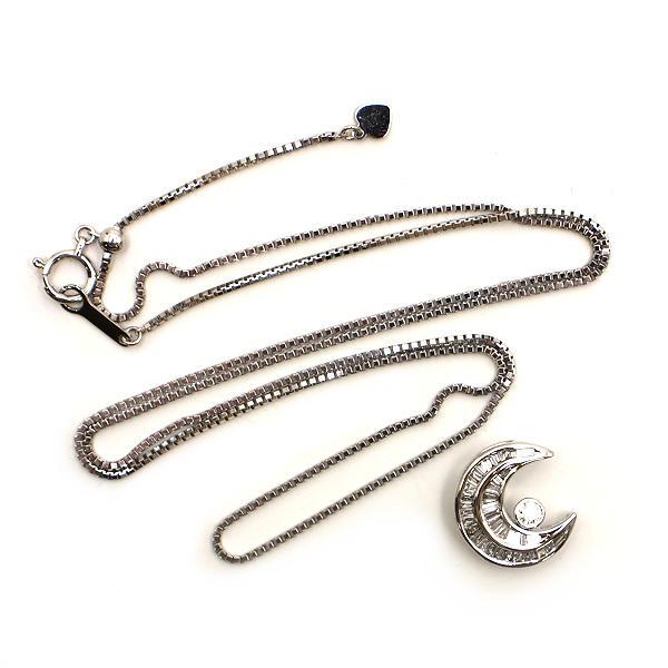 K18WG 三日月モチーフネックレス 約49cm ダイヤモンド 0.67ct 約5.5g  