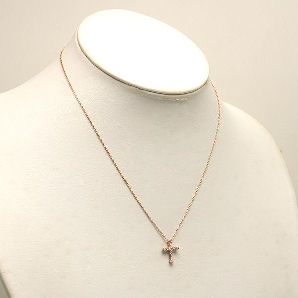 K18PG ダイヤモンドクロス ネックレス 約40cm ダイヤモンド 0.13ct 18 