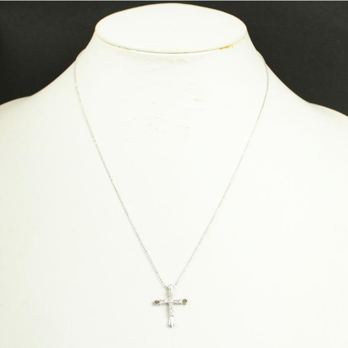 K18WG ダイヤモンド 0.30ct 十字架 クロス ネックレス 全長約45cm 18金