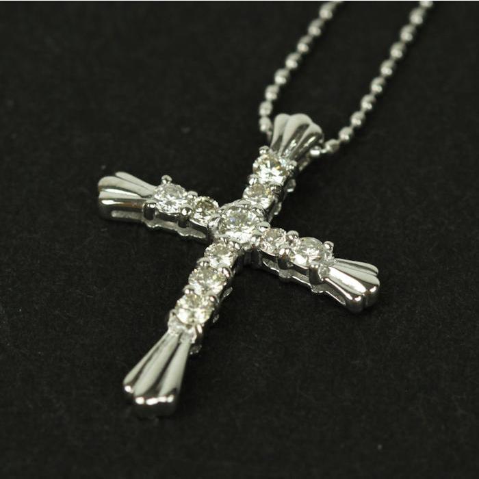 K18WG ダイヤモンド 0.30ct 十字架 クロス ネックレス 全長約45cm 18金