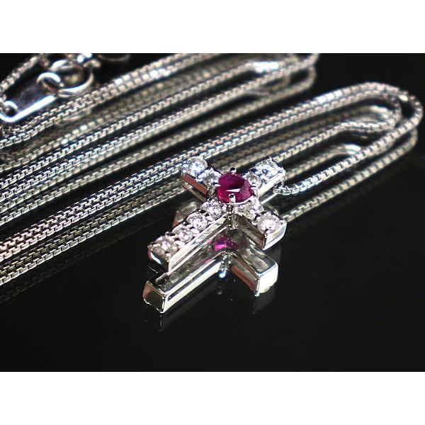 K18WG 十字架 ネックレス 約45cm ルビー 0.28ct ダイヤモンド