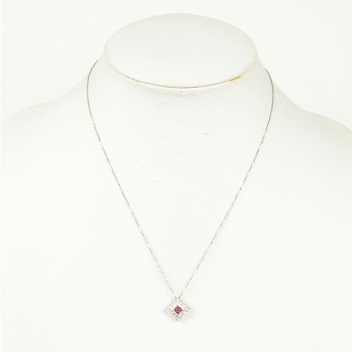 ルビー 0.20ct ダイヤモンド 0.12ct ネックレス K18WG ホワイト