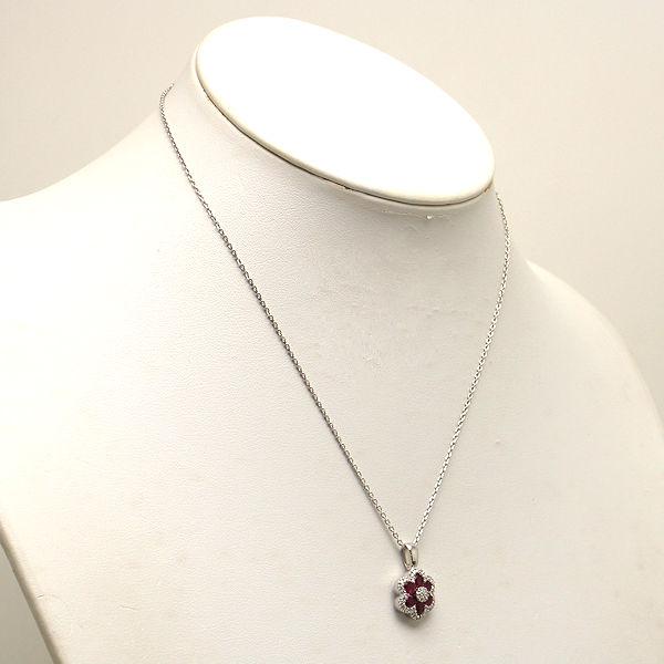 K18WG フラワーモチーフ ネックレス 約40cm ルビー 1.30ct 