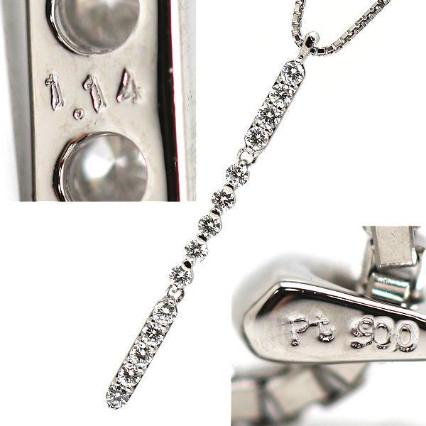 Pt850 Pt900 揺れる縦ラインネックレス 約45cm ダイヤモンド 1.14ct  