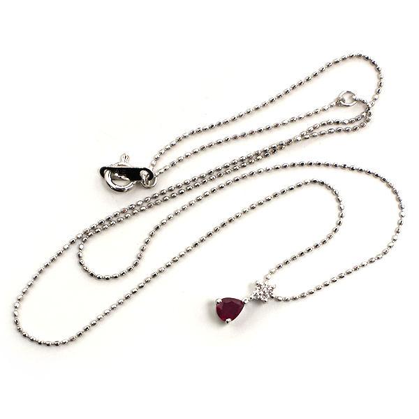K18WG ルビーネックレス 約39cm ダイヤモンド 0.04ct 18金 ホワイト  