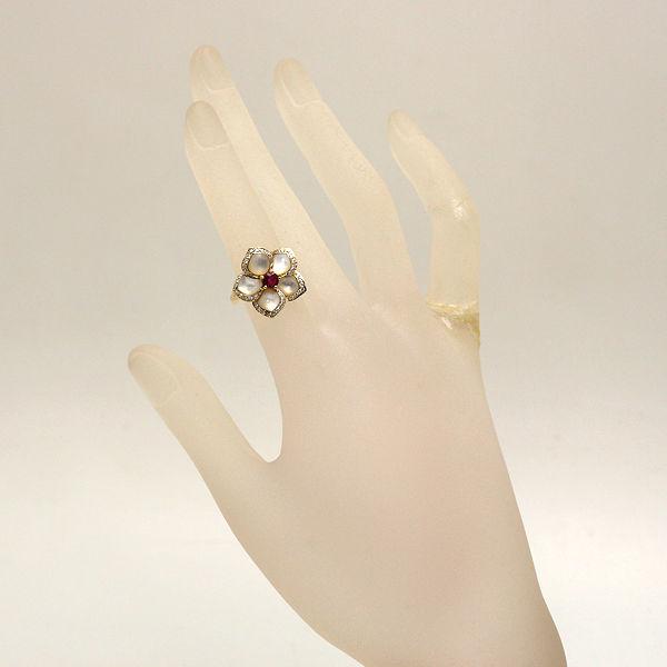 K18 フラワー シェルリング 11号 ルビー 0.32ct ダイヤモンド 0.23ct  