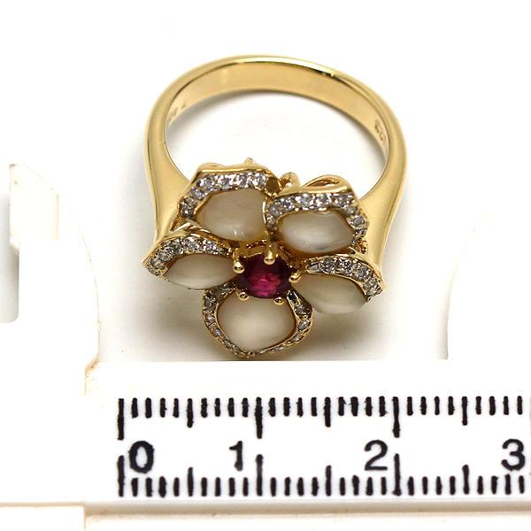 K18 フラワー シェルリング 11号 ルビー 0.32ct ダイヤモンド
