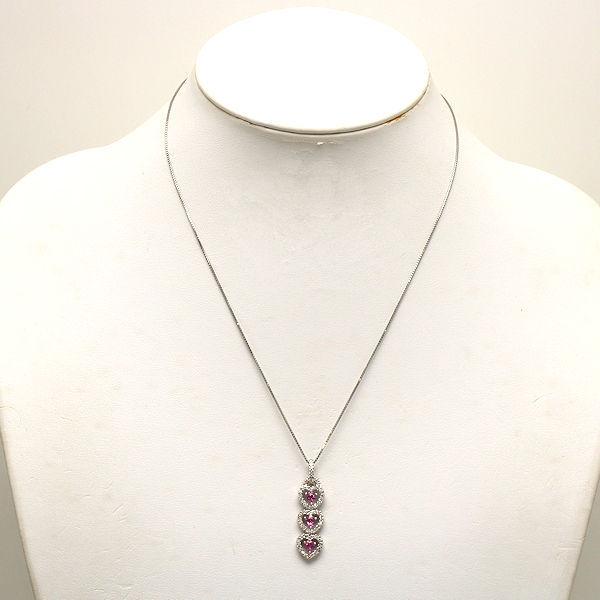 Pt850 K18WG 3連ハートネックレス 約44cm 約5.6g ピンク  