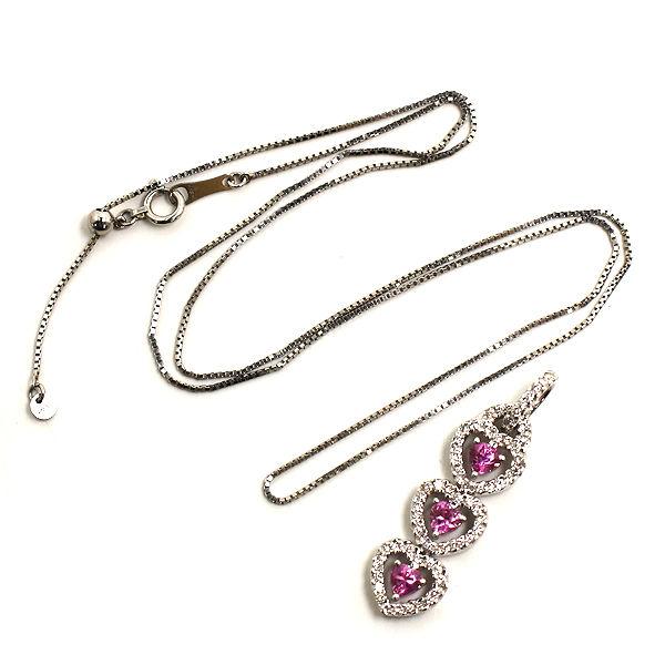 Pt850 K18WG 3連ハートネックレス 約44cm 約5.6g ピンク  