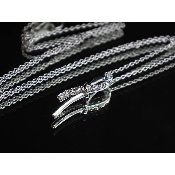 K18WG リボンノットネックレス 約45cm ダイヤモンド 0.20ct 18金 
