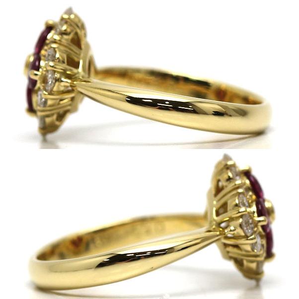 K18 フラワーモチーフルビーリング 10号 0.59ct ダイヤモンド 0.48ct