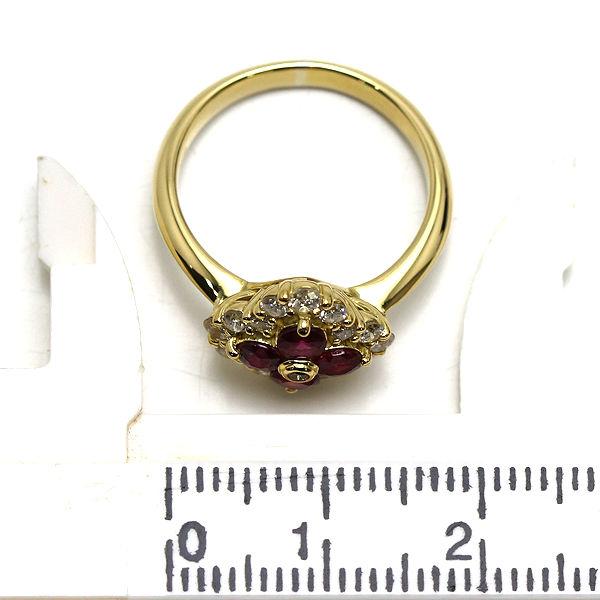 18 K金ゴールド花形デザイン ゴールド18 K金ルビー指輪 刻みあり K18 フラワーモチーフルビーリング 10号 0.59ct ダイヤモンド 0.48ct